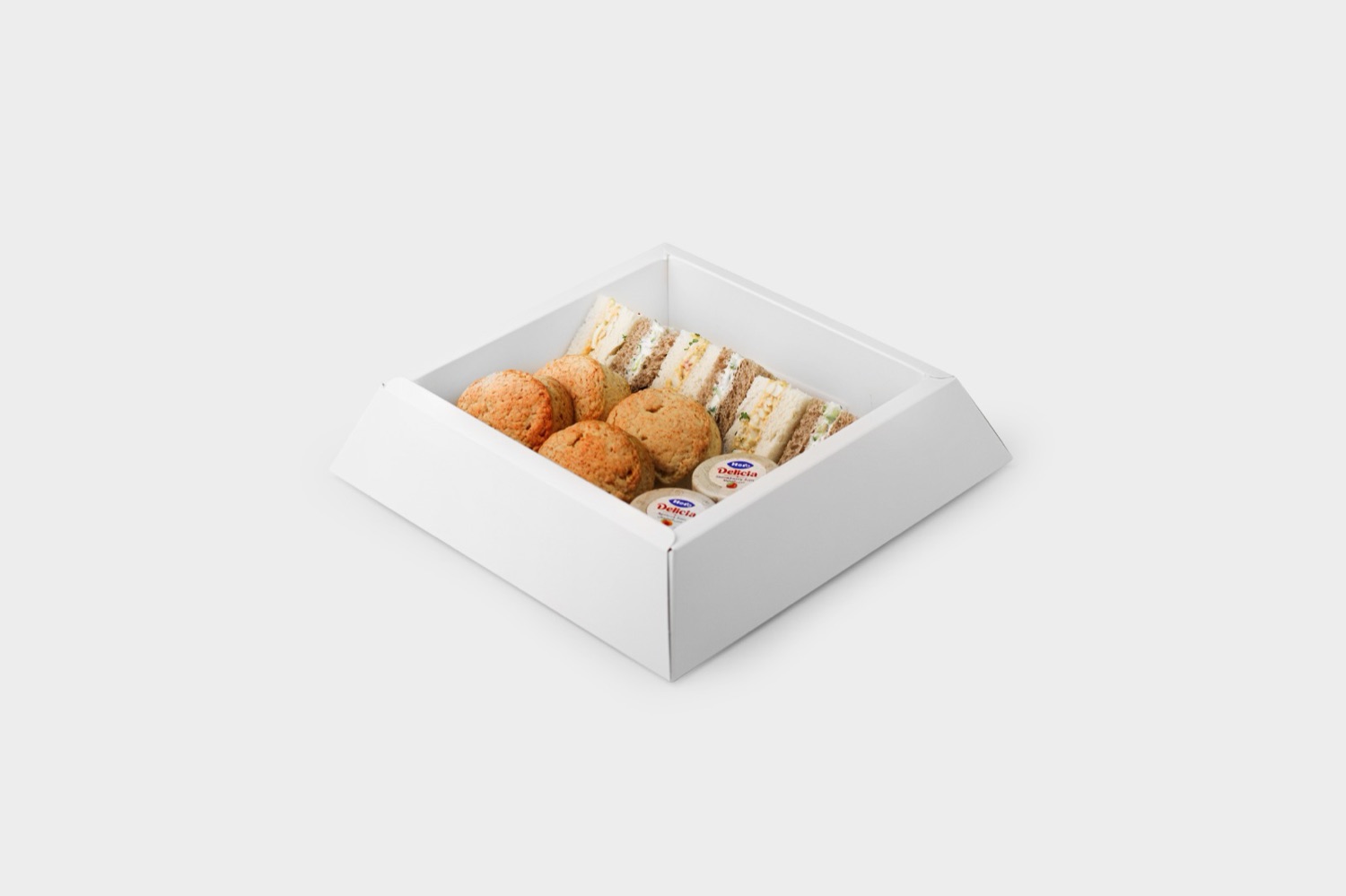 A Bianco afternoon-tea box of scones and finger sandwiches